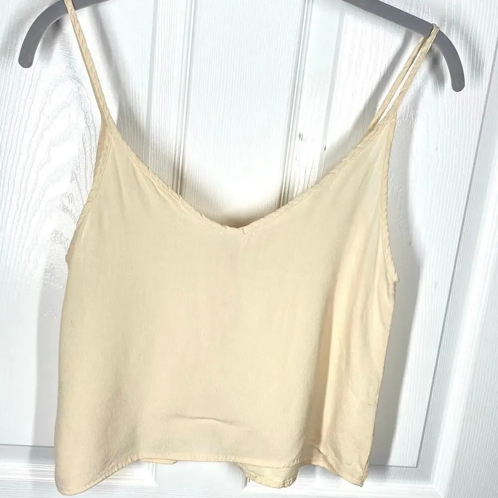 Forever 21 Button Up Crop Tank Top Cream 100% Rayon Womens - Picture 2 of 5